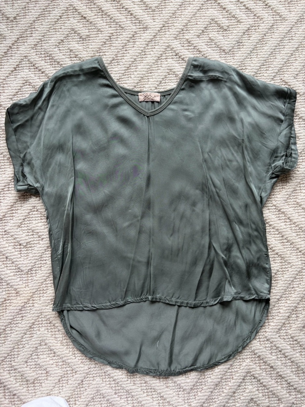 Relaxed V-Neck Blouse in Olive Green